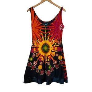 Desigual Sleeveless Fit & Flare Dress Colorful Graphic Print Women’s Size Large